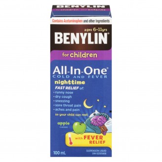 Benylin for Children All-in-One Cold and Fever Nightime Syrup, Apple - 100ml